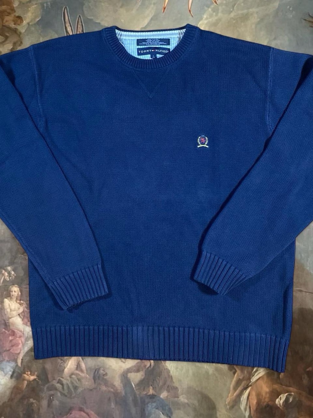Tommy Hilfiger Blue Crewneck Sweater with Crest Logo